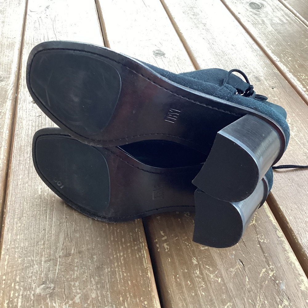 EUC Frye Amy Side Ghillie Lace Up Peep Toe Bootie Black Suede Shoes 8 - Picture 7 of 9